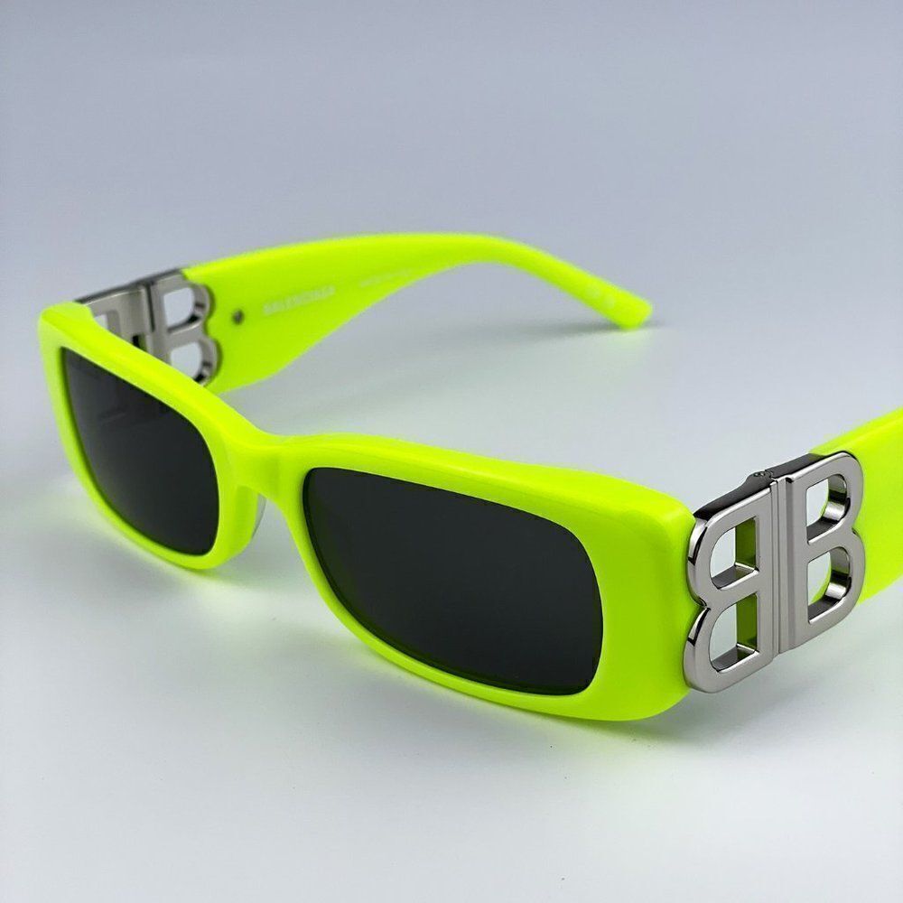 NEW Balenciaga  BB0096S 008 Yellow Silver Logo Grey Square Unisex Sunglasses - Picture 10 of 14